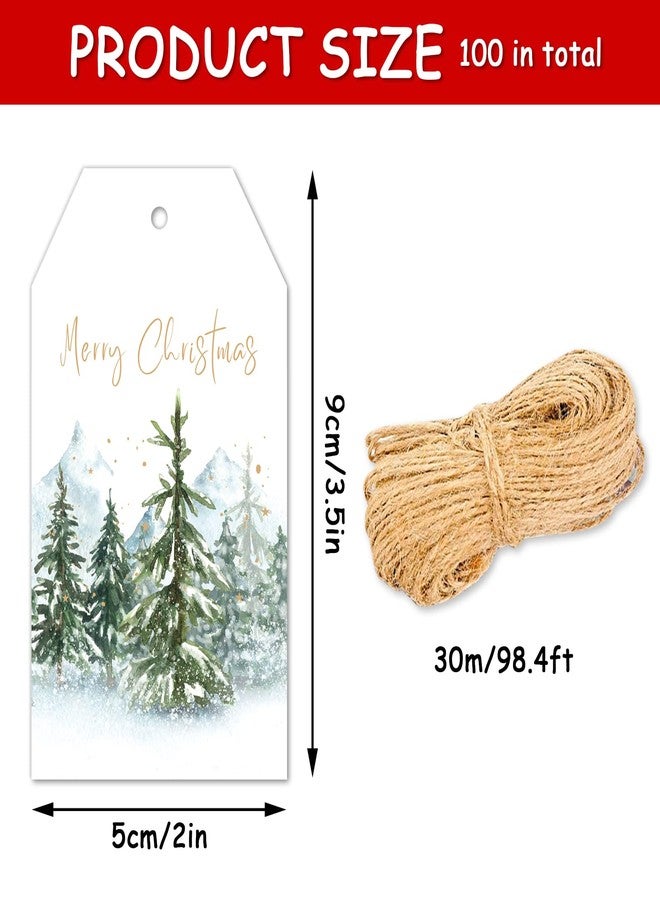 Whaline 100Pcs Christmas Paper Gift Tags Gold Foil Merry Christmas Paper Tag Watercolor Tree Seasonal Wishes Holiday Hang Name Tags Label with Twine, Xmas Winter Great DIY Gift Seasonal Party Favors - Image 2